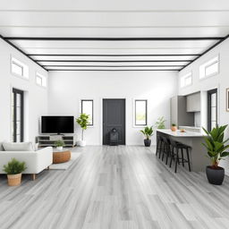 A spacious modern room design viewed from the main entrance
