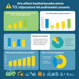 An infographic displaying charts and graphs illustrating the reduction of workplace accidents due to the implementation of the LOTO (Lockout/Tagout) system