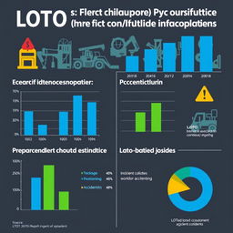 An infographic displaying charts and graphs illustrating the reduction of workplace accidents due to the implementation of the LOTO (Lockout/Tagout) system