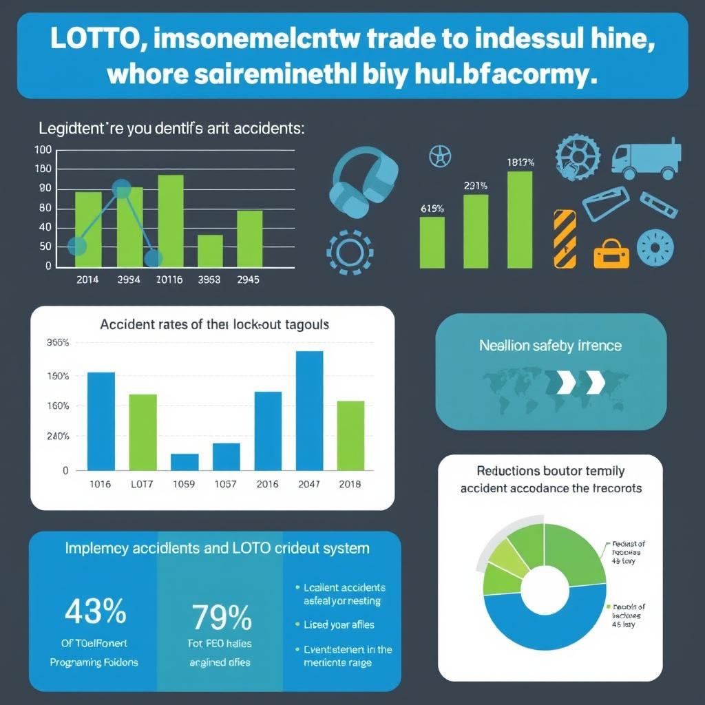 An infographic displaying charts and graphs illustrating the reduction of workplace accidents due to the implementation of the LOTO (Lockout/Tagout) system