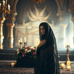 A poignant and respectful depiction of a somber scene representing the martyrdom of Fatimah (Hazrat Zahra)