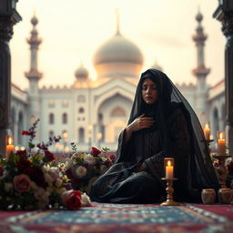 A poignant and respectful depiction of a somber scene representing the martyrdom of Fatimah (Hazrat Zahra)