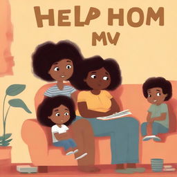 This high-quality digital art book cover for 'Help! I'm (single) mom' portrays an almost asleep, tired mother seated on a sofa