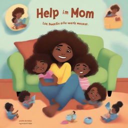 This high-quality digital art book cover for 'Help! I'm (single) mom' portrays an almost asleep, tired mother seated on a sofa