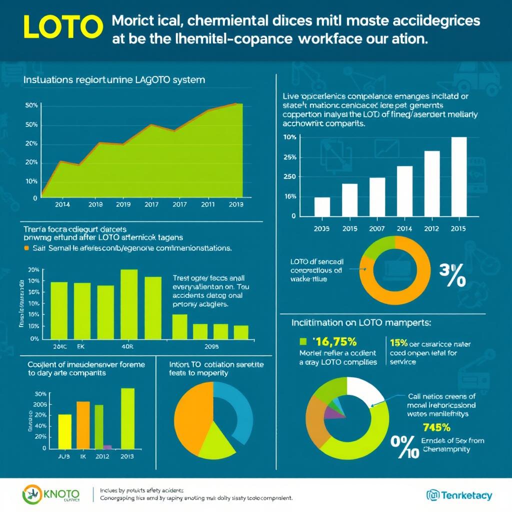 An infographic featuring charts and graphs that specifically illustrate the reduction of workplace accidents in chemical companies due to the implementation of the LOTO (Lockout/Tagout) system