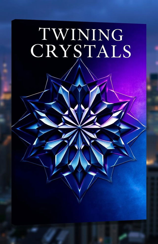 A stunning urban fantasy book cover featuring a tessellated graphic that beautifully transitions from dark to light, inspired by the intricate forms of Twinning Crystals