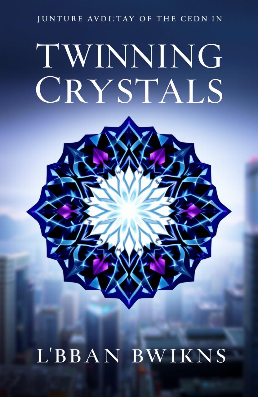 A stunning urban fantasy book cover featuring a tessellated graphic that beautifully transitions from dark to light, inspired by the intricate forms of Twinning Crystals