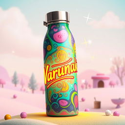 An imaginative and unrealistic thermal bottle with a vibrant and colorful design