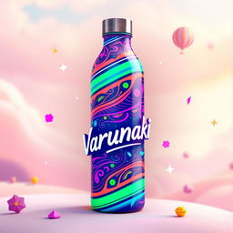 An imaginative and unrealistic thermal bottle with a vibrant and colorful design