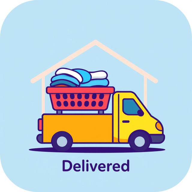 An icon image representing the successful delivery of a laundry service to a customer