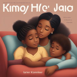 The image, perfect for a book cover, depicts a tired, light-skinned mother sitting on a sofa, almost asleep, with her two children playing around her