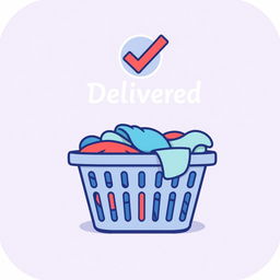 An icon image symbolizing the successful delivery of a laundry service to a customer, featuring a clean and minimalist design