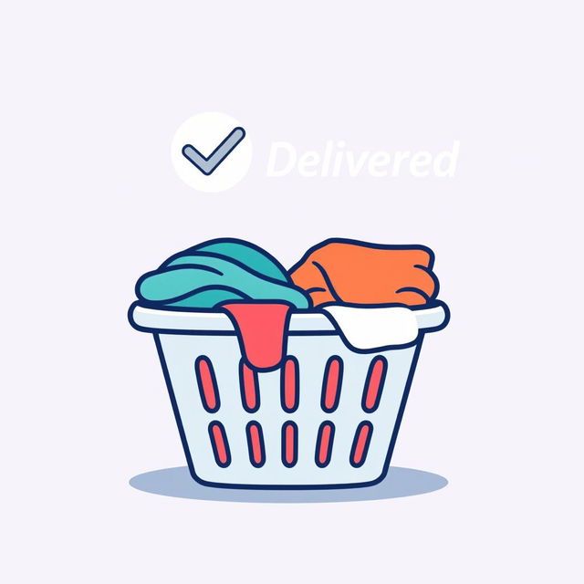 An icon image symbolizing the successful delivery of a laundry service to a customer, featuring a clean and minimalist design