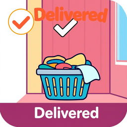 An icon image symbolizing the successful delivery of a laundry service to a customer, featuring a clean and minimalist design