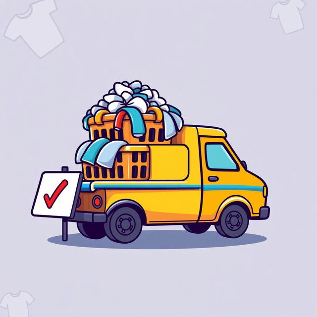 An expressive icon image representing a product delivery, specifically for a laundry service