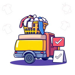An expressive icon image representing a product delivery, specifically for a laundry service