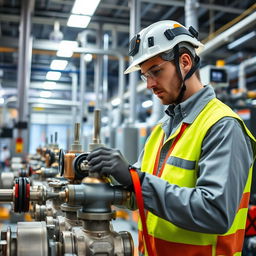 A skilled technician in a high-tech chemical company, focused on locking out and tagging out (LOTO) valves
