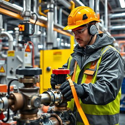 A skilled technician in a high-tech chemical company, focused on locking out and tagging out (LOTO) valves