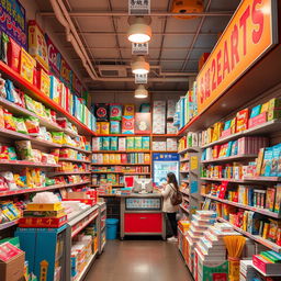 A cozy and inviting variety store interior featuring a spacious layout of approximately 3 meters in width, 3 meters in height, and 8 meters in length