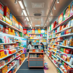 A cozy and inviting variety store interior featuring a spacious layout of approximately 3 meters in width, 3 meters in height, and 8 meters in length