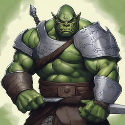 A high-quality digital illustration featuring a burly green orc with a prominent scar across his left eye