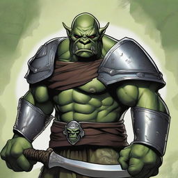 A high-quality digital illustration featuring a burly green orc with a prominent scar across his left eye