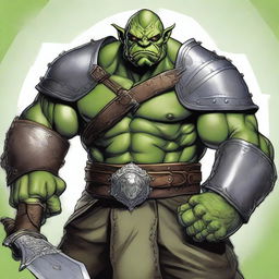 A high-quality digital illustration featuring a burly green orc with a prominent scar across his left eye