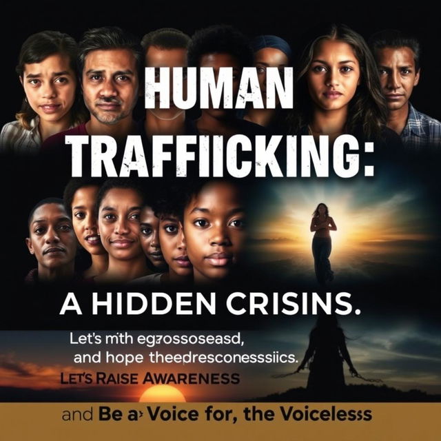 A powerful awareness poster addressing human trafficking, featuring evocative imagery