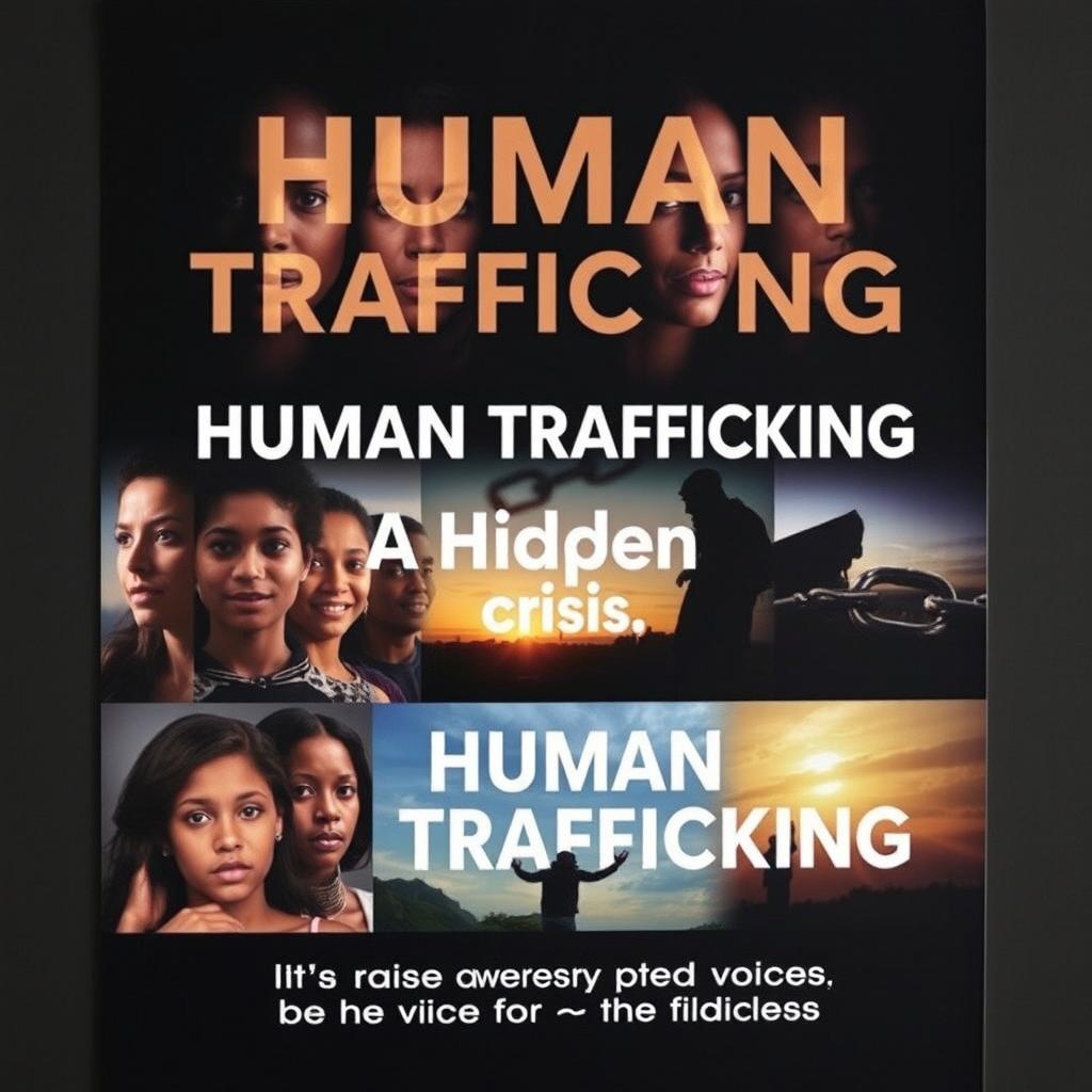 A powerful awareness poster addressing human trafficking, featuring evocative imagery