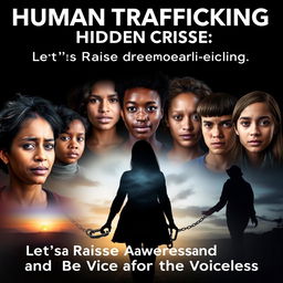 A powerful awareness poster addressing human trafficking, featuring evocative imagery
