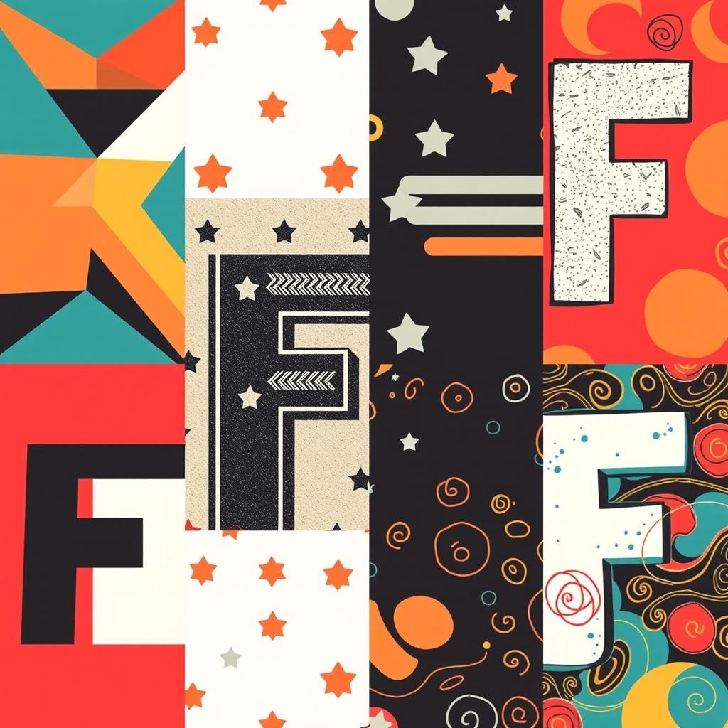 Create three unique typographic patterns based on the letter "F"