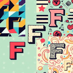 Create three unique typographic patterns based on the letter "F"