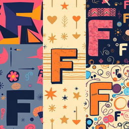 Create three unique typographic patterns based on the letter "F"