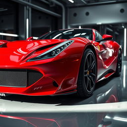 A Ferrari SF1000 in a shiny, bold red finish captured from the front, showcasing its aggressive grille and sleek headlights