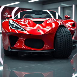 A Ferrari SF1000 in a shiny, bold red finish captured from the front, showcasing its aggressive grille and sleek headlights