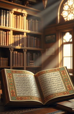 A highly detailed artistic representation of the oldest manuscript of the Quran, featuring intricate Arabic calligraphy and ornate decorations