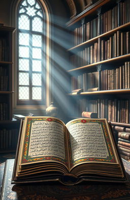 A highly detailed artistic representation of the oldest manuscript of the Quran, featuring intricate Arabic calligraphy and ornate decorations