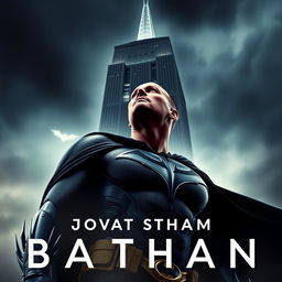 A dramatic movie poster featuring Jason Statham as Batman, looking up heroically
