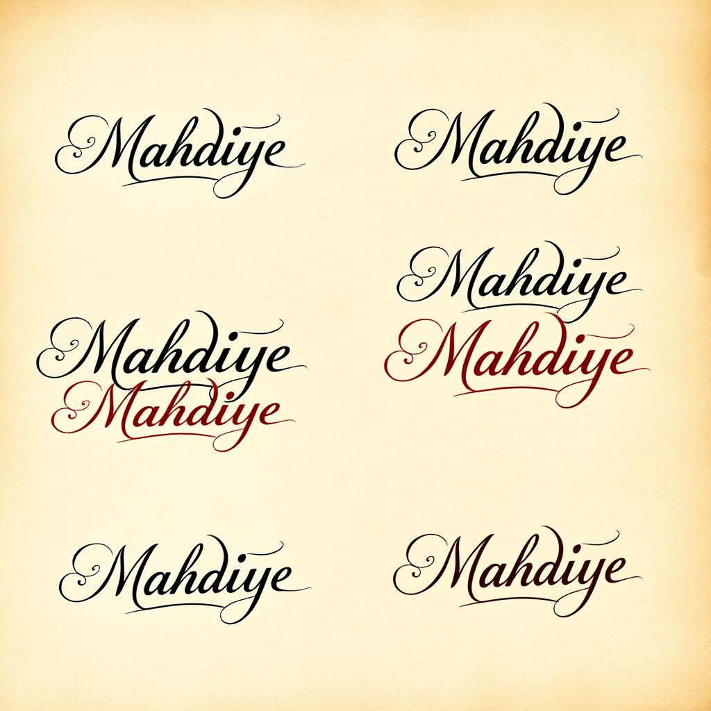 Artistic and beautifully stylized signatures featuring the name 'Mahdiye'