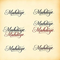 Artistic and beautifully stylized signatures featuring the name 'Mahdiye'