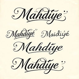 Artistic and beautifully stylized signatures featuring the name 'Mahdiye'