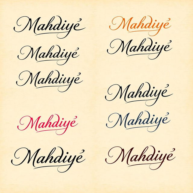 Artistic and beautifully stylized signatures featuring the name 'Mahdiye'