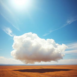 A surreal and visually striking cubic cloud floating in a bright blue sky, billowing and moving dynamically with the wind