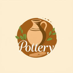 A logo design for a pottery store, featuring elements like a stylized pottery vase, clay textures, and earthy colors such as terracotta, brown, and green