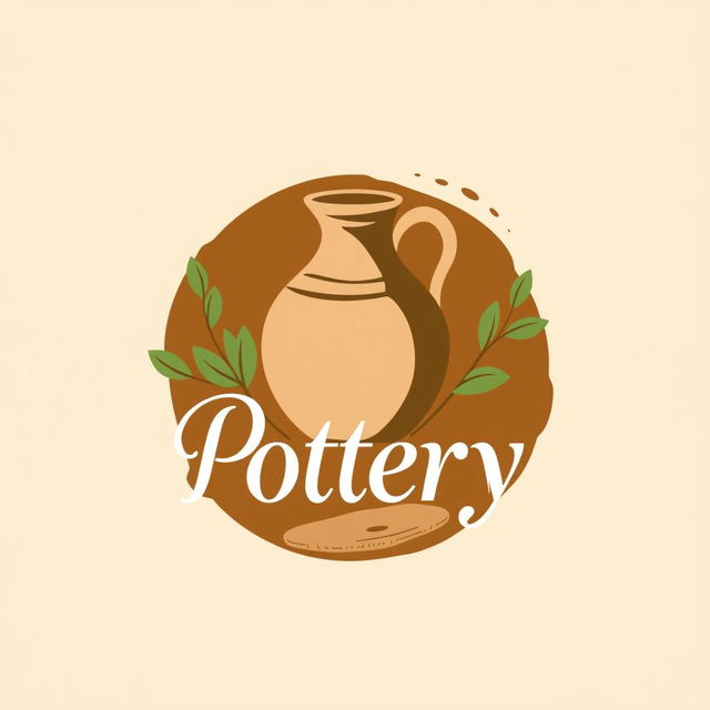 A logo design for a pottery store, featuring elements like a stylized pottery vase, clay textures, and earthy colors such as terracotta, brown, and green