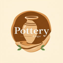 A logo design for a pottery store, featuring elements like a stylized pottery vase, clay textures, and earthy colors such as terracotta, brown, and green