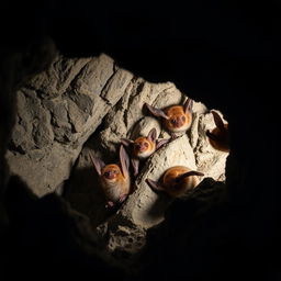 An intriguing depiction of bats known as Orthos, uniquely adapted to survive in the cracks of a rocky cave