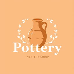 A logo design for a pottery store, featuring traditional pottery elements such as a clay vase and handcrafted ceramic pieces