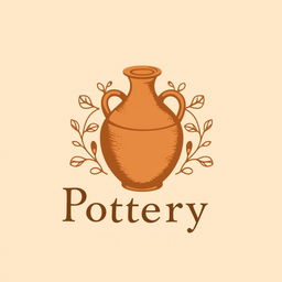 A logo design for a pottery store, featuring traditional pottery elements such as a clay vase and handcrafted ceramic pieces