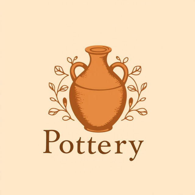 A logo design for a pottery store, featuring traditional pottery elements such as a clay vase and handcrafted ceramic pieces